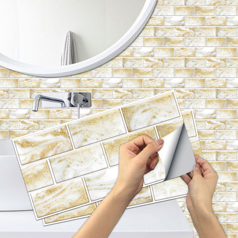 Warm Gold Peel and Stick Marble Floor Tiles Stickers Simplicity