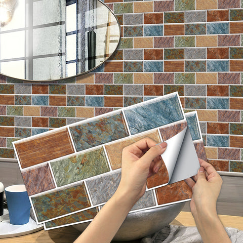Blue and Orange Peel and Stick Marble Floor Tiles Stickers Country Style