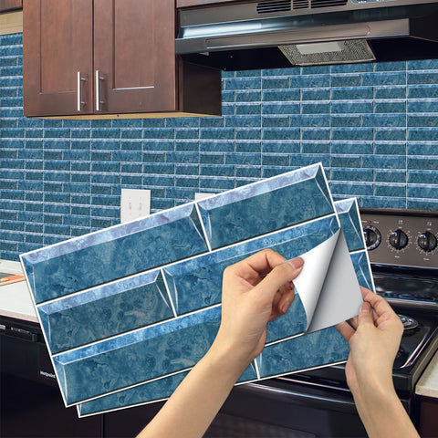 Blue Peel and Stick Marble Texture Floor Tiles Stickers Ocean Fresh