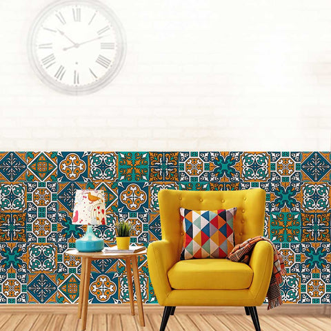 Blue-green art tile stickers