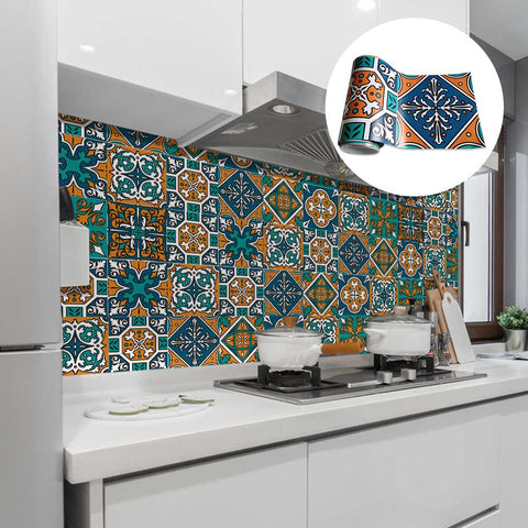 Blue-green art tile stickers