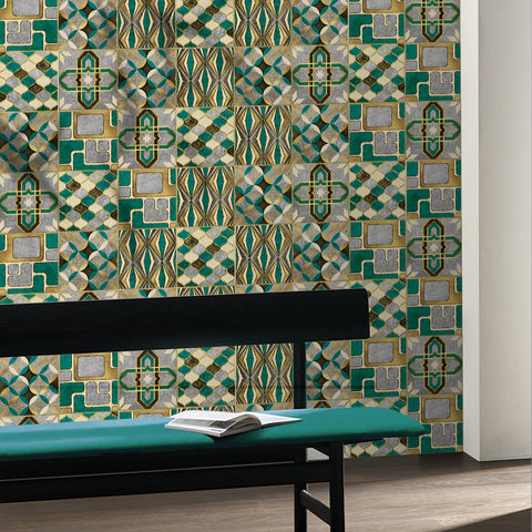 Fashionable gold and green tone: the modern art style of tile stickers