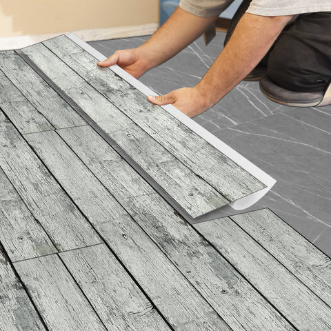 Gray-White Rustic Wood Plank Flooring Decal