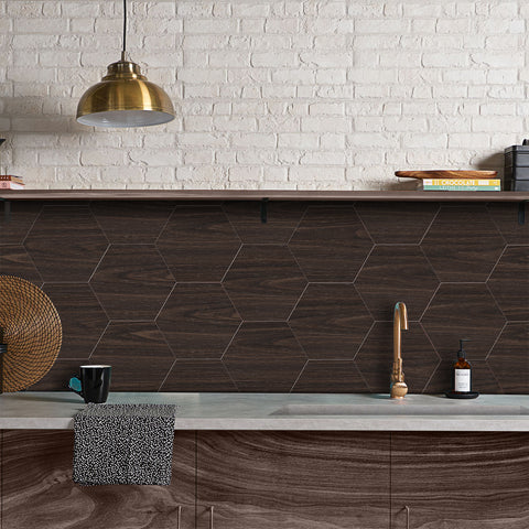 Dark Espresso Wood Hexagonal Foam Porcelain Tile Stickers