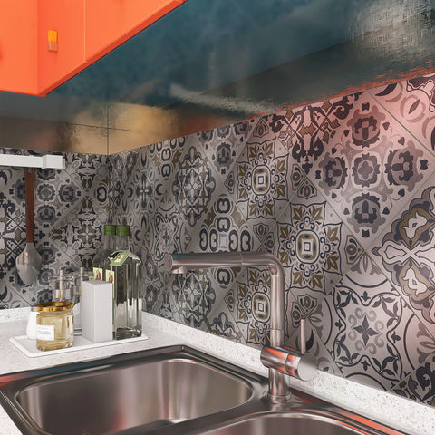 Silver-gray interweaving: fashionable tile stickers with abstract flowers