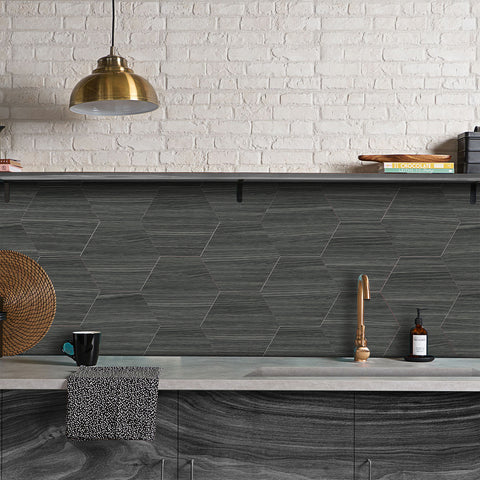 Smoky Grey Wood Effect Hexagonal Tile Stickers