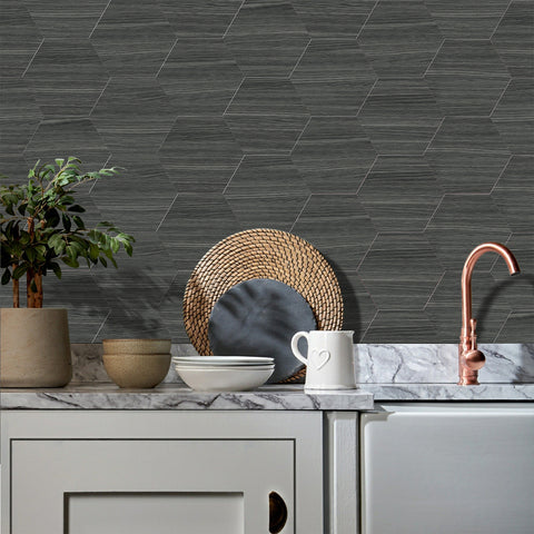 Smoky Grey Wood Effect Hexagonal Tile Stickers