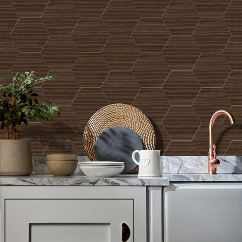 Chocolate Oak Hexagonal Foam Tile Decals