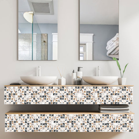 Black and Gold Stone Wallpaper Stonelike Mosaic Wall Tiles Modern Sticker Peel and Stick