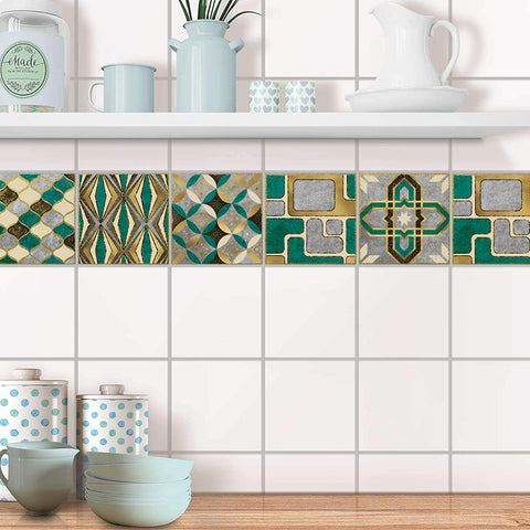 Fashionable gold and green tone: the modern art style of tile stickers