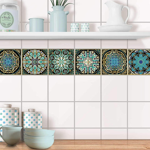 Mysterious blue and gold tone: the exotic style of tile stickers