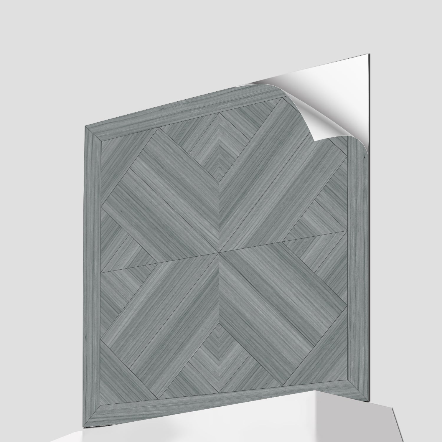 Deep Gray Crosshatch Plaid Wood Grain Peel and Stick Floor Tile Display Drawing