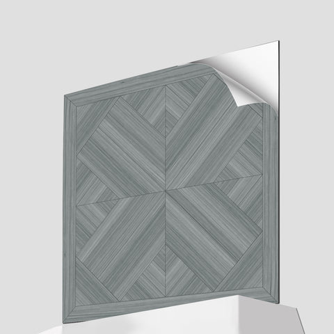 Deep Gray Crosshatch Plaid Wood Grain Peel and Stick Floor Tile Display Drawing