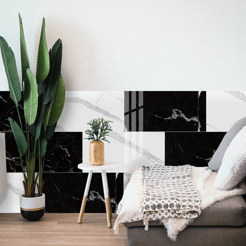 White and Gray Peel and Stick Marble Floor Tile Mirror Like Easy Installation Environmentally Friendly