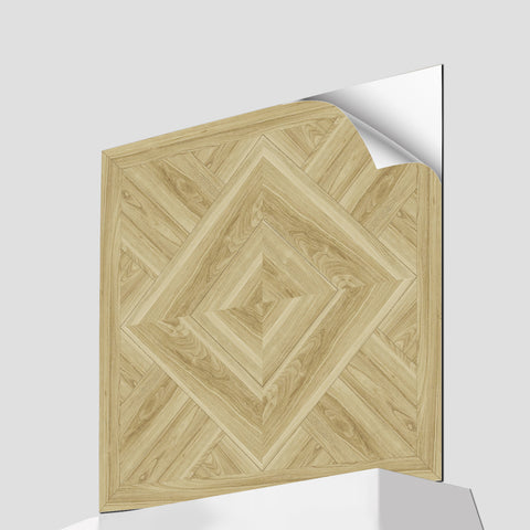 Beige Geometric Wood Stick & Peel Floor Tiles Display Drawing