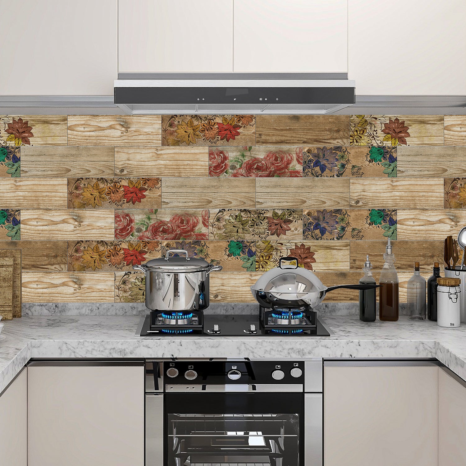 Flower Oak Wood Veneer Wallpaper for Kitchen Remodeling