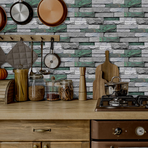 Grey and Green Stone Texture Wallpaper Rustic Tiles Stickers