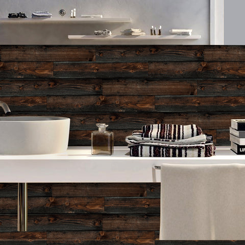 Distressed Dark Wood Grain Peel and Stick Flooring - Perfect for Modern Decor