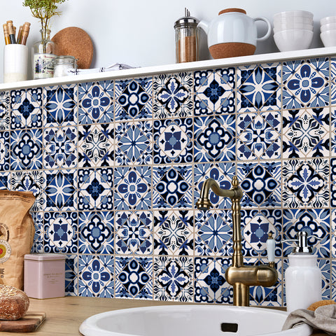 Blue and white classic tile stickers: interpreting the eternal elegance