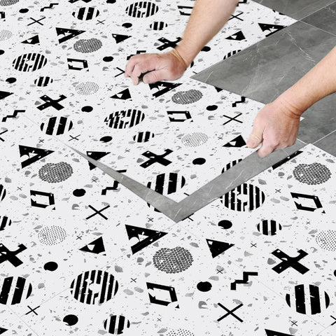 Chic Black and White Abstract Shape Tile Decal