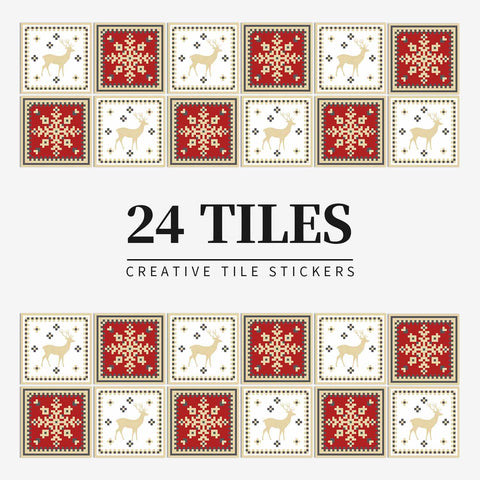 Festive Red and White Tiles Creative tile stickers