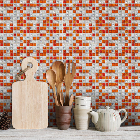 Orange and Grey Stone Wallpaper Stone Texture Mosaic Fresh Wall Tiles 25pcs Peel and Stick