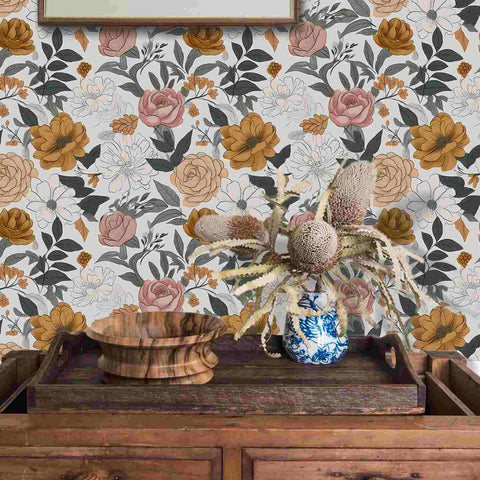 Vintage Floral Wallpaper - Elegant Intertwining of Warm Tones and Delicate Flowers