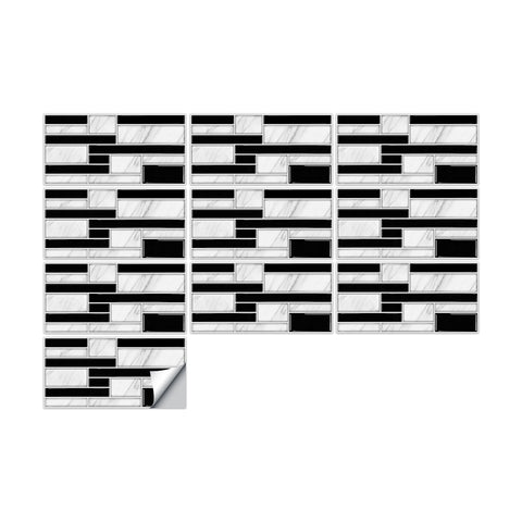 Black and White Marble Textured Peel and Stick Floor Stickers Luxury Tiles 9pcs