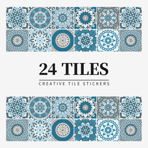 Blue and white mandala tile stickers: interpreting the beauty of mystery and tranquility