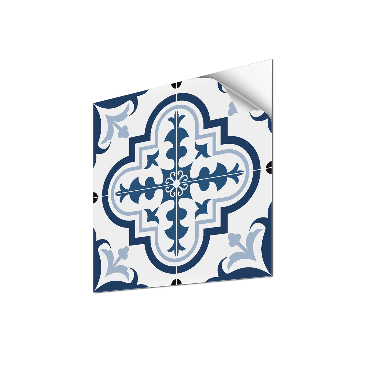 Blue Geo-flower Marble Peel and Stick Floor Tile Sticker Easy Apply Retro Style