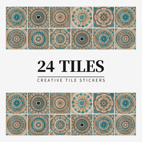 Blue-brown mandala tile stickers: a perfect fusion of retro and art