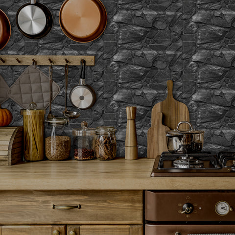 Black Irregular Simulates 3D Stone Texture Wallpaper Nature Tiles Stickers