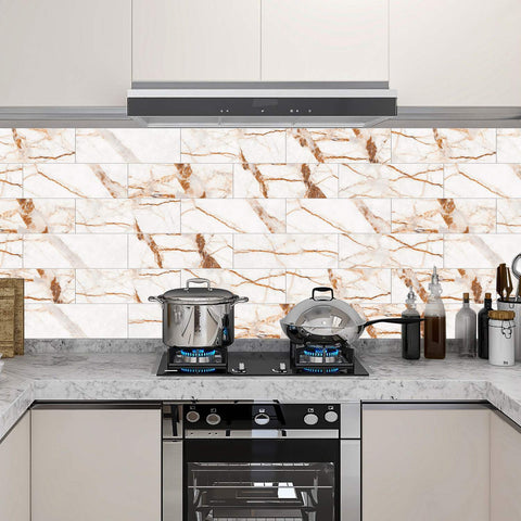 Creamy Caramel Marble Stick on Tiles for Kitchen Backsplash and Bathroom Floors