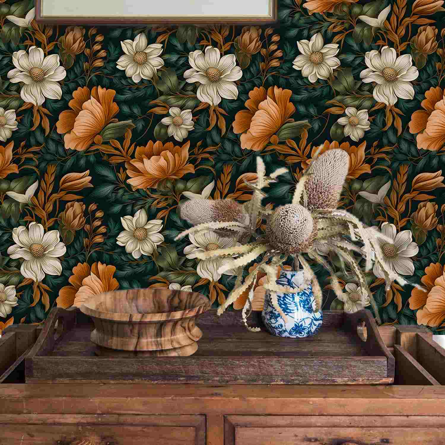 vintage dark floral wallpaper for home corner