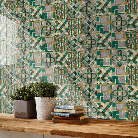 Fashionable gold and green tone: the modern art style of tile stickers