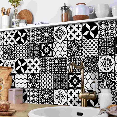 Black and White Geometric Tiles Creative tile stickers