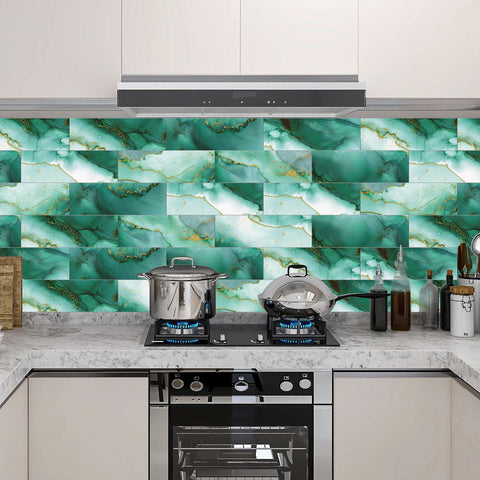Turquoise Ocean Marble Self-Adhesive Wall Tiles for Kitchen and Home Decor