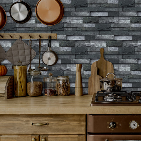 Black and Dark Grey Stone Texture Wallpaper Rustic Tiles Stickers