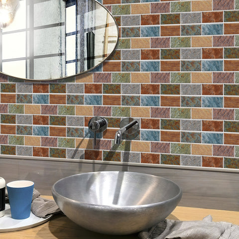 Blue and Orange Peel and Stick Marble Floor Tiles Stickers Country Style