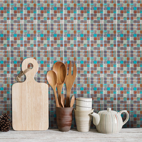 Green and Red Stone Wallpaper Stone Texture Mosaic Jewel Tiles 25pcs Peel and Stick