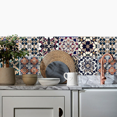 Retro floral tile stickers, injecting artistic atmosphere into the space