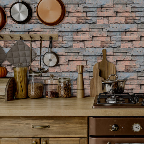 Brick Red and Brown Simulates 3D Stone Texture Wallpaper Country Tiles Stickers