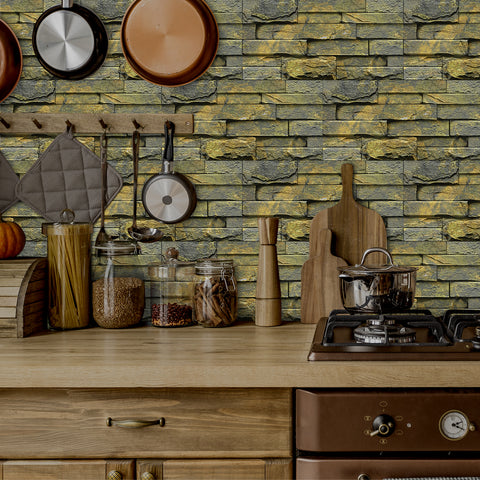 Dark Yellow Stone Texture Wallpaper Rustic Tiles Stickers