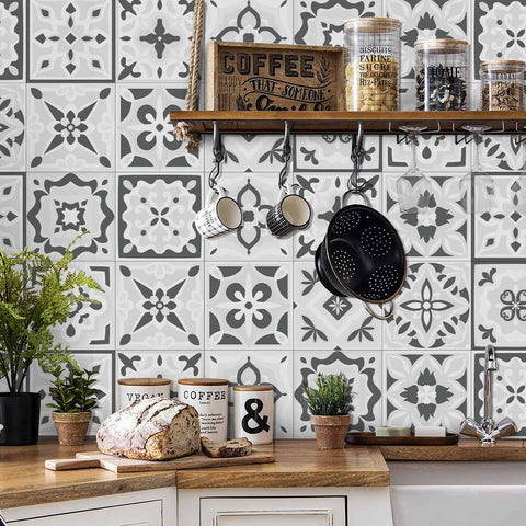 24 Pcs Set Black & White Collection Peel and Stick Tile Stickers backsplash Tile Decals Bathroom & Kitchen Vinyl Wall Decals Easy to Apply Just Peel & Stick Home Decor