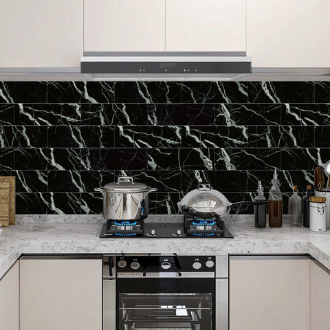 Black Marble Peel and Stick Floor Tile Stickers Waterproof Elegance