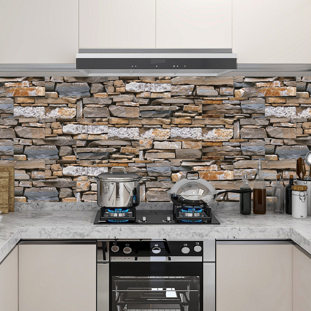 Brown Rock Peel and Stick Stone Wallpaper Sticker Textured 3d Stone Wall 9pcs