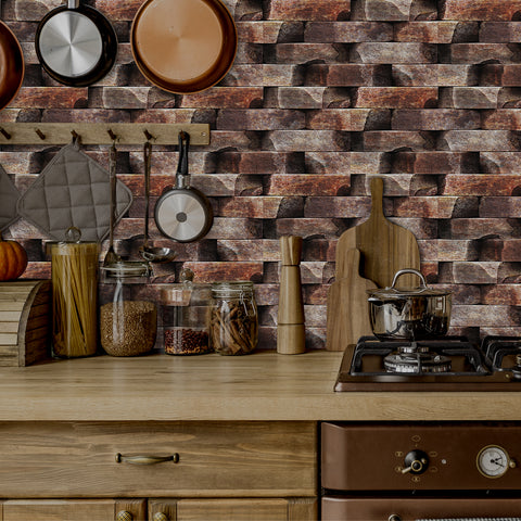3d stone look wallpaper with wood element