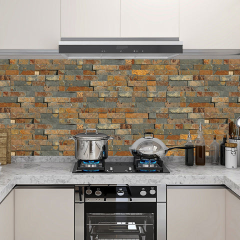 Warm Brown Rock Peel and Stick Wallpaper Sticker Textured 3d Stone Wall Country 9pcs