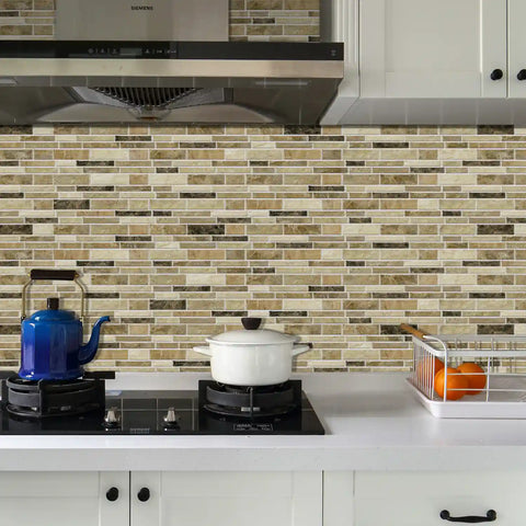 Special Shaped Marble Tile Sticker (Dark Yellow) 12pcs Peel And Stick Wallpaper Luxury and Elegant Style Wall Decor