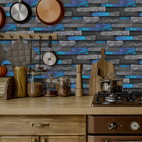 Blue and Black Stone Texture Nature Wallpaper Rustic Tiles Stickers